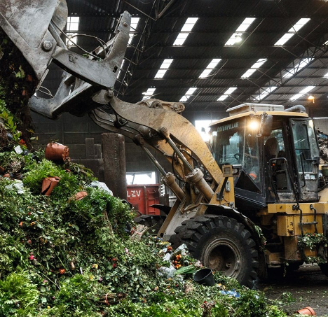 Backho Organising Green Waste in Facility