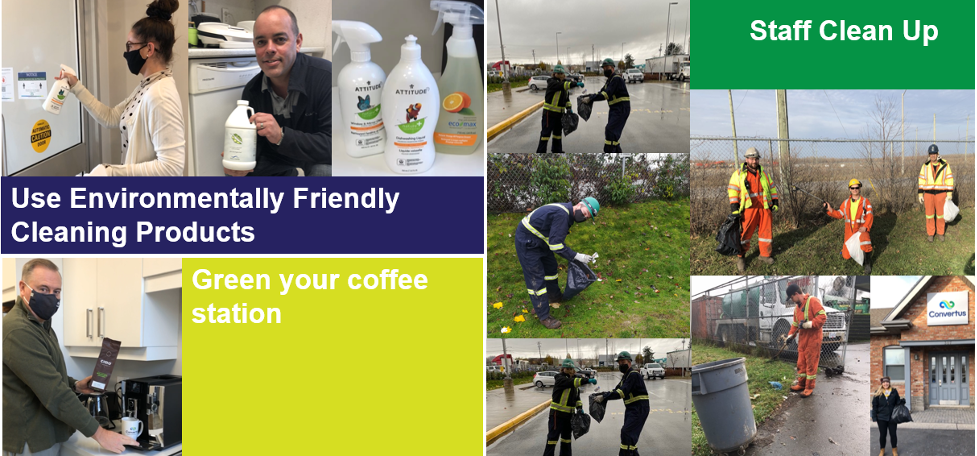 Multiple images showing people using environmentally sound product, cleaners and sprays.